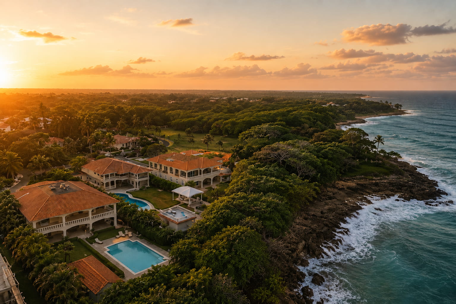 Aerial view of Villa Valesta and the ocean