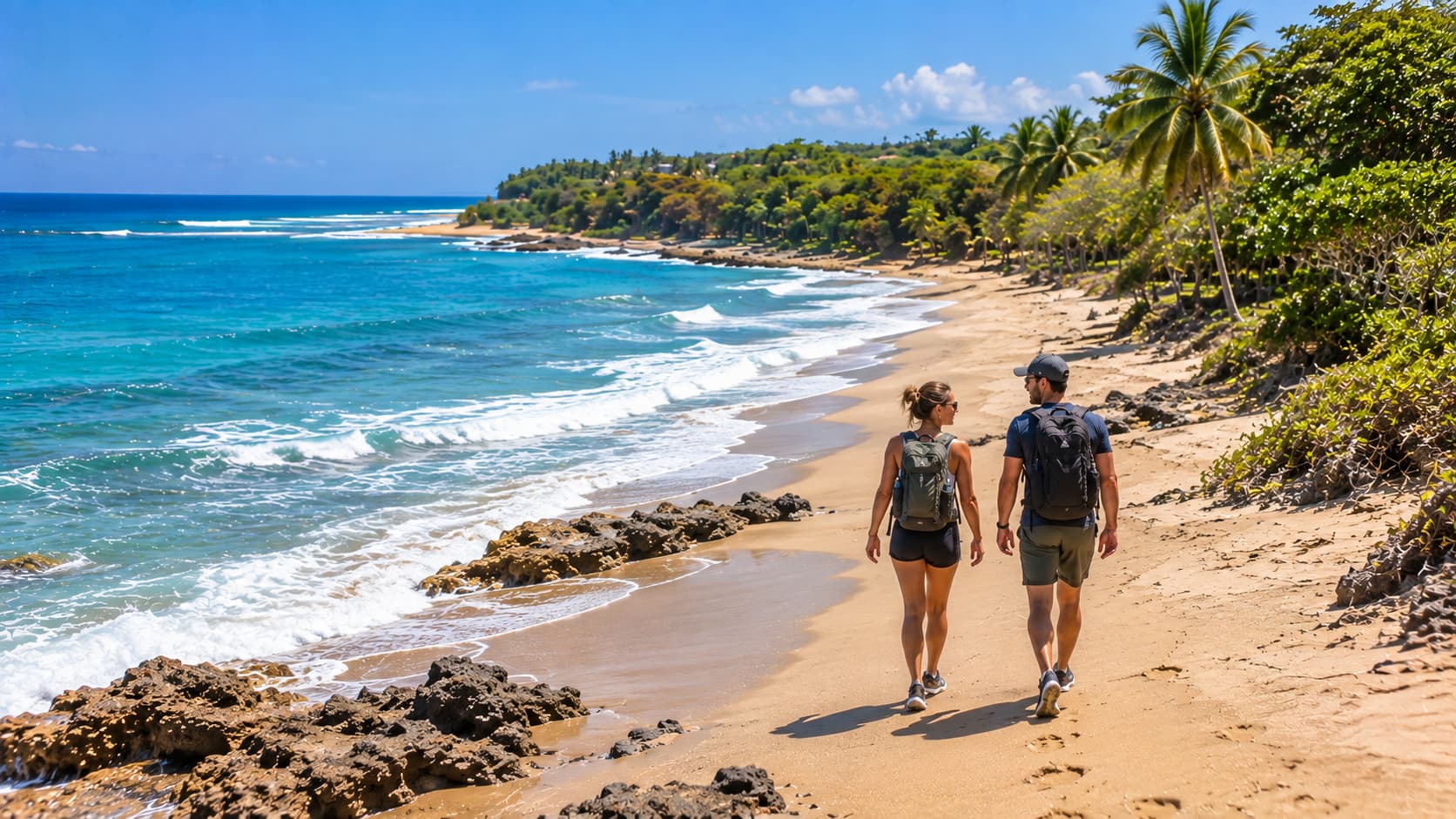 Guests walking the coastal trail near Villa Valesta